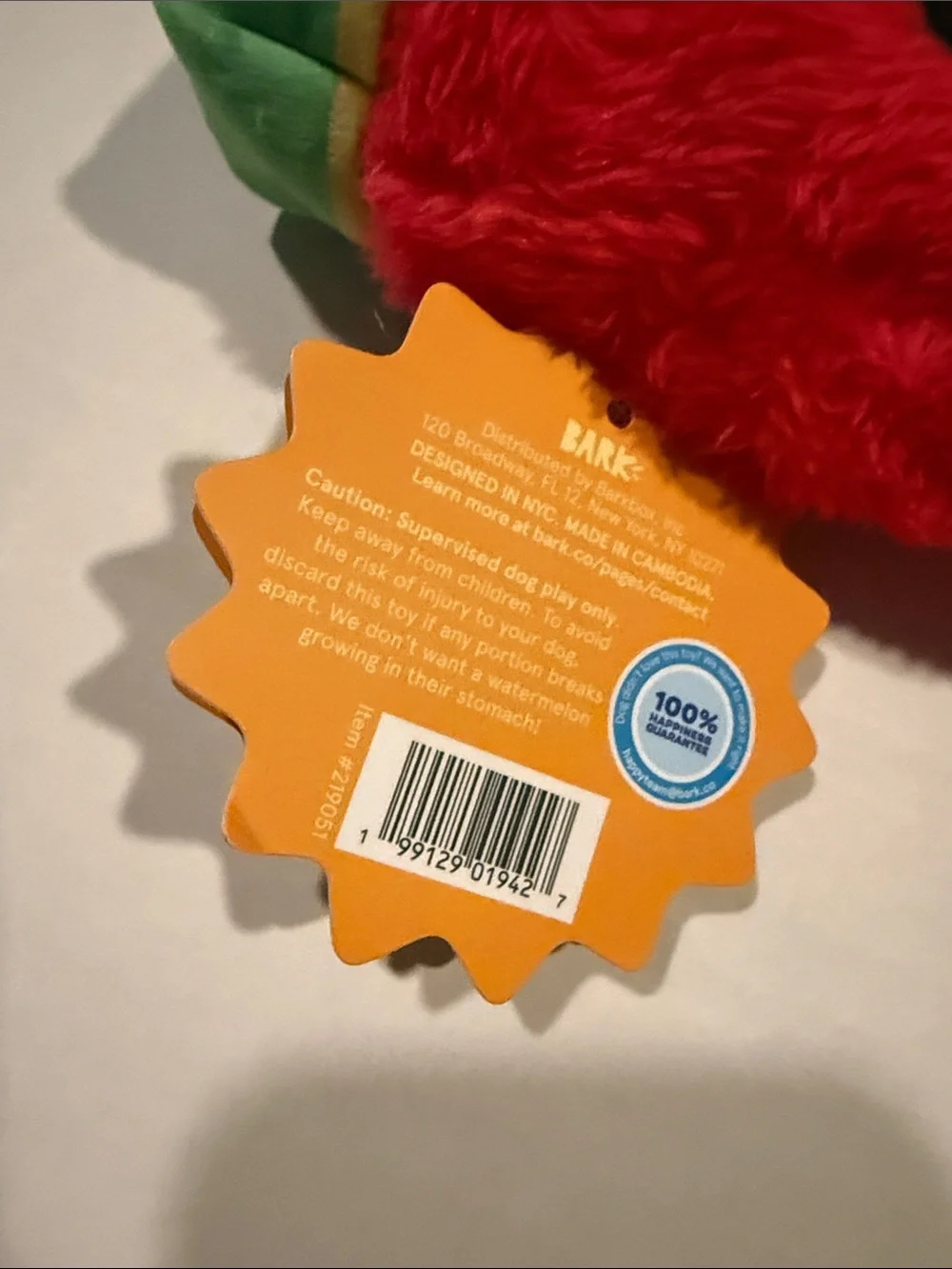 Bark Box  Plush Watermelon Slice Dog Toy - Red & Green - M-L- 20lb+